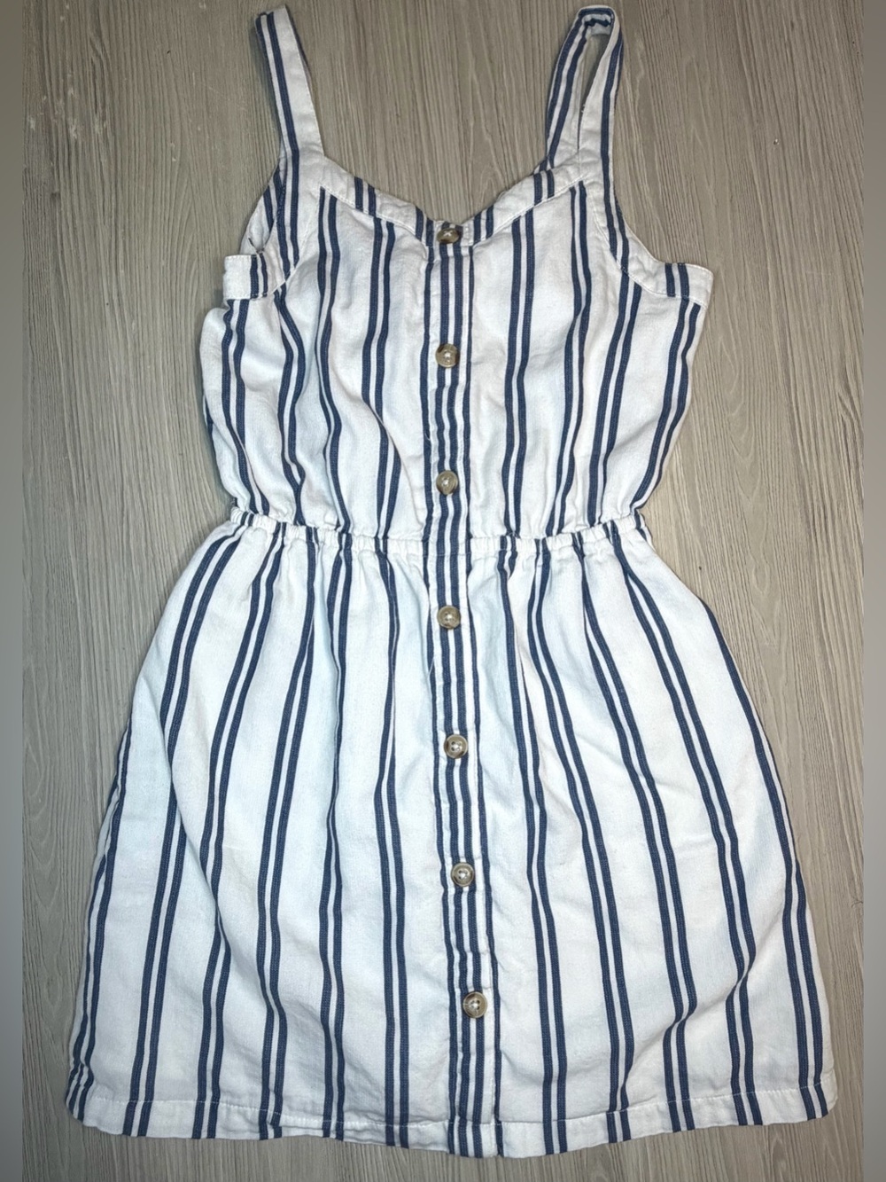 Abercrombie Kids Girls Dress Size 9/10 Blue White Stripe Button Front Cutout